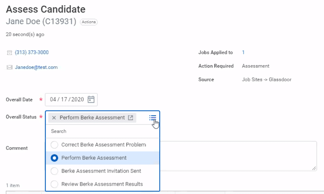 Example of the every overall status available in Berke
