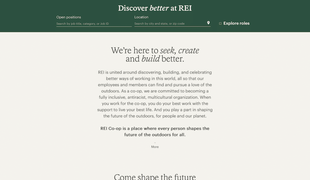 REI's careers website