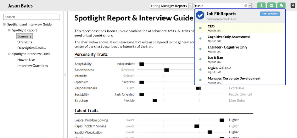 screenshot of a job comparison in HR