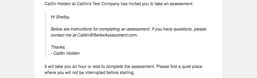 screenshot of the sent invitation