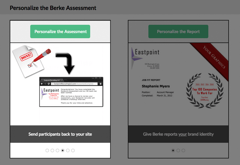 screenshot of the personalize assessment feature