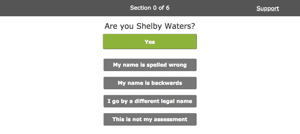 screenshot of the name verification