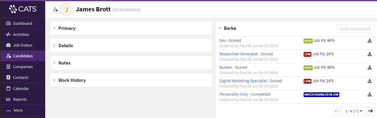 Screenshot of the job fit scores