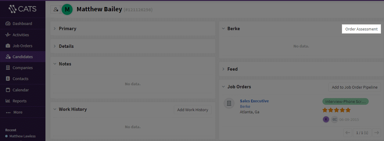 Screenshot of the Order Assessment button
