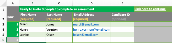 screenshot of the group invite spreadsheet