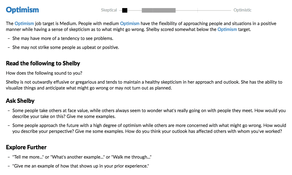 screenshot of an interview guide trait question