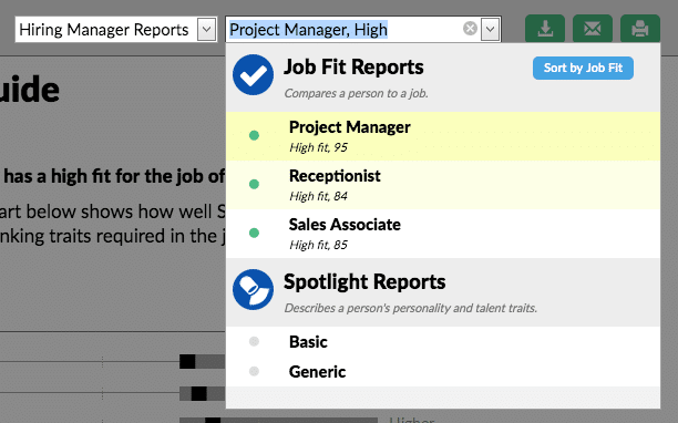 screenshot of the report changing dropdown options
