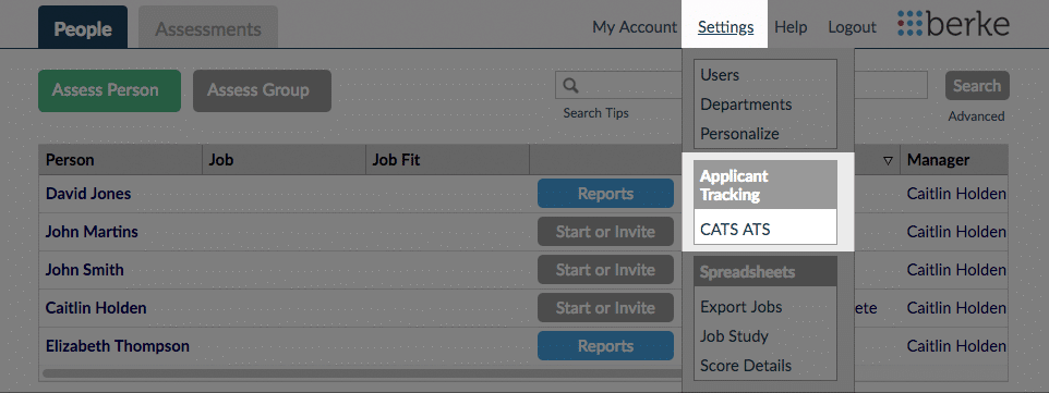 Screenshot of the Settings menu